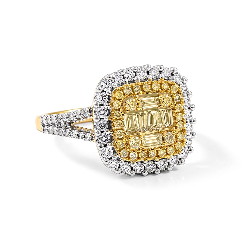 Natural Yellow and White Diamond 1.00 ctw Ring in 14K Yellow Gold Over Sterling Silver (Size 6.0)