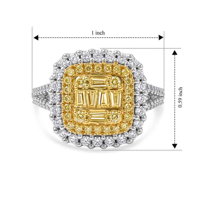 Natural Yellow and White Diamond 1.00 ctw Ring in 14K Yellow Gold Over Sterling Silver (Size 6.0)