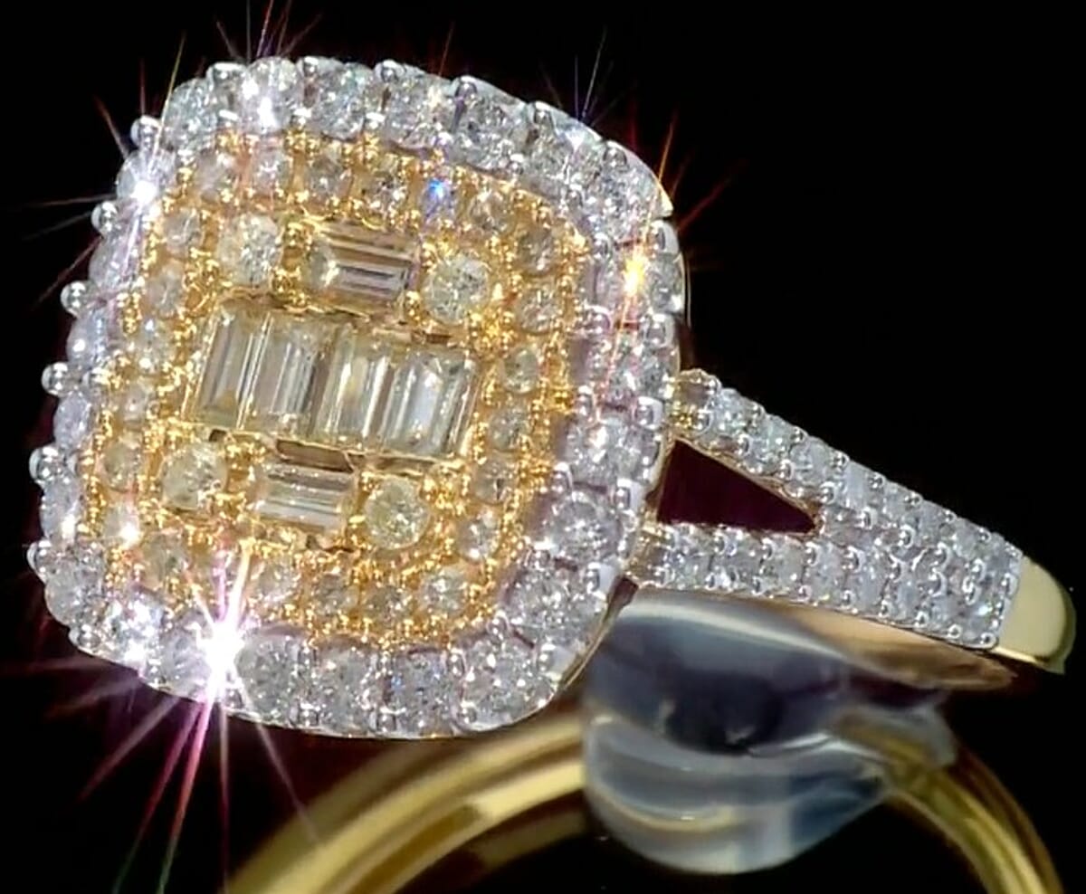 Natural Yellow and White Diamond 1.00 ctw Ring in 14K Yellow Gold Over Sterling Silver (Size 7.0) (Ships in 10-12 Days) image number 2