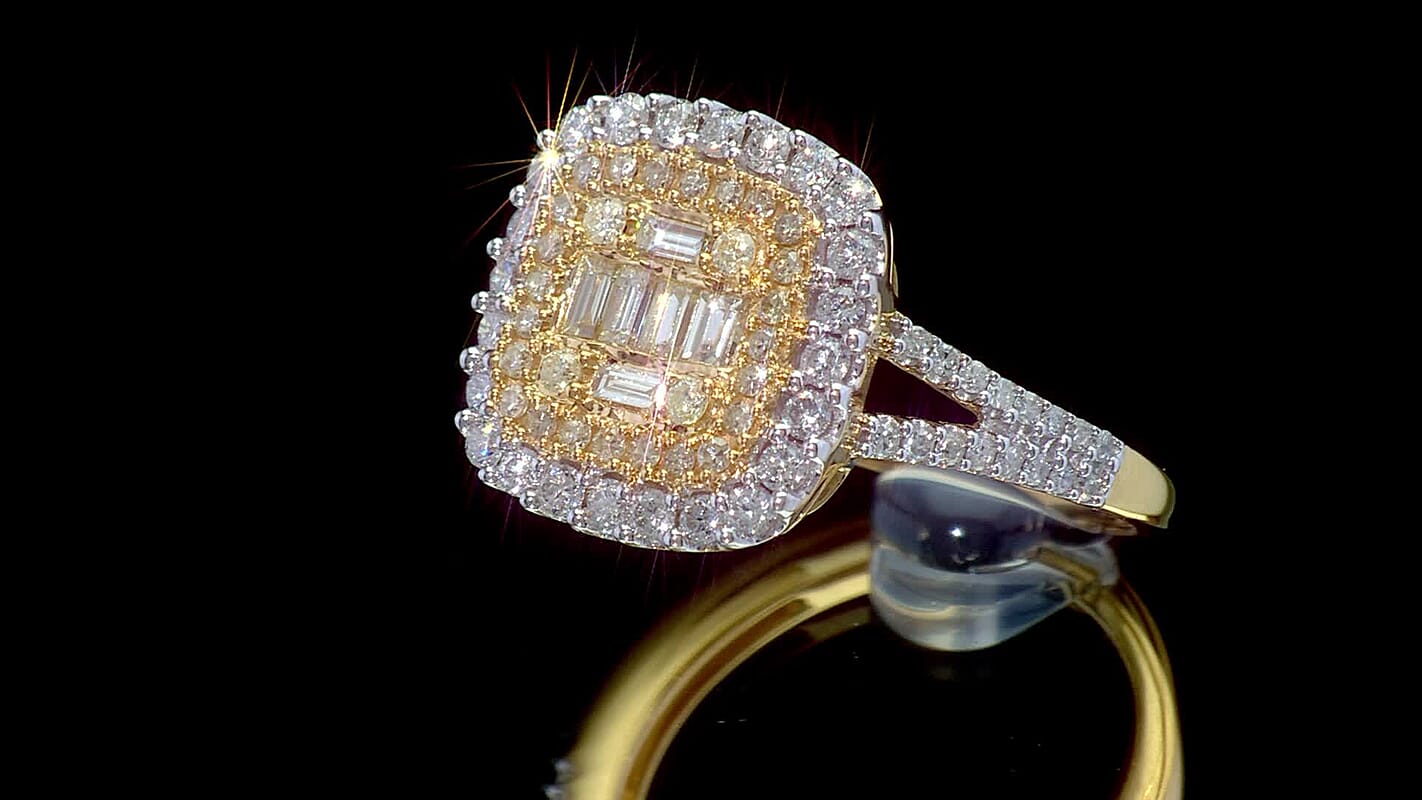 Natural Yellow and White Diamond 1.00 ctw Ring in 14K Yellow Gold Over Sterling Silver