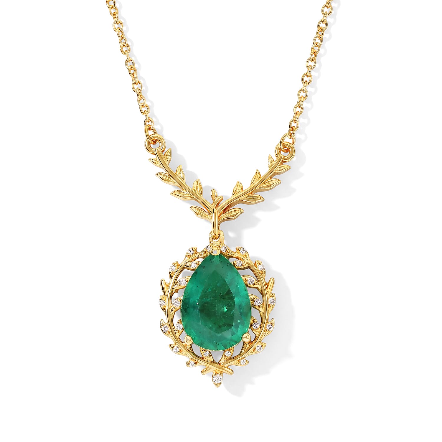 EverTrue Emeraldine Quartz (Triplet) and White Zircon 6.00 ctw Necklace in 18K YG Plated with ION Plated YG Stainless Steel 18 Inches