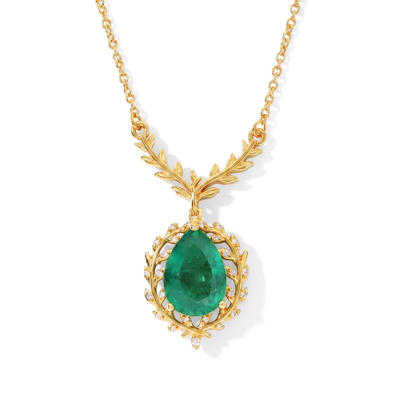 EverTrue Emeraldine Quartz (Triplet) and White Zircon 6.00 ctw Necklace in 18K YG Plated with ION Plated YG Stainless Steel 18 Inches