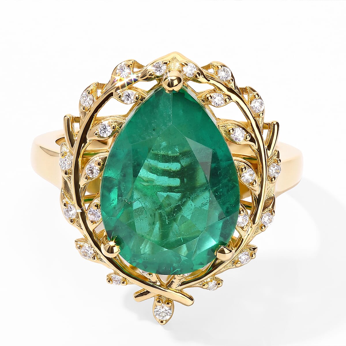 EverTrue Emeraldine Quartz (Triplet) and White Zircon 5.60 ctw Ring in 18K YG Plated (Size 6.0)