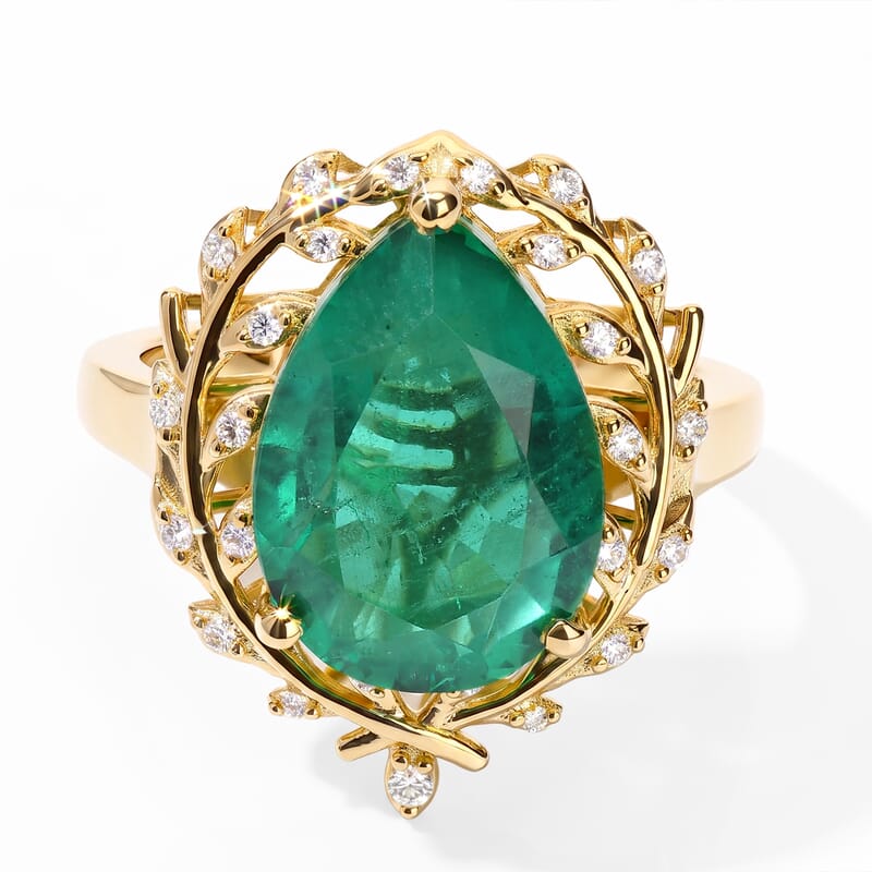 EverTrue Emeraldine Quartz (Triplet) and White Zircon 5.60 ctw Ring in 18K YG Plated (Size 6.0)