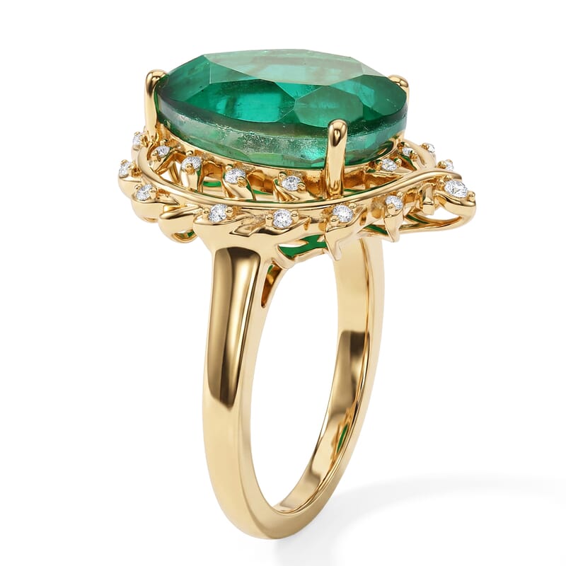 EverTrue Emeraldine Quartz (Triplet) and White Zircon 5.60 ctw Ring in 18K YG Plated (Size 6.0)