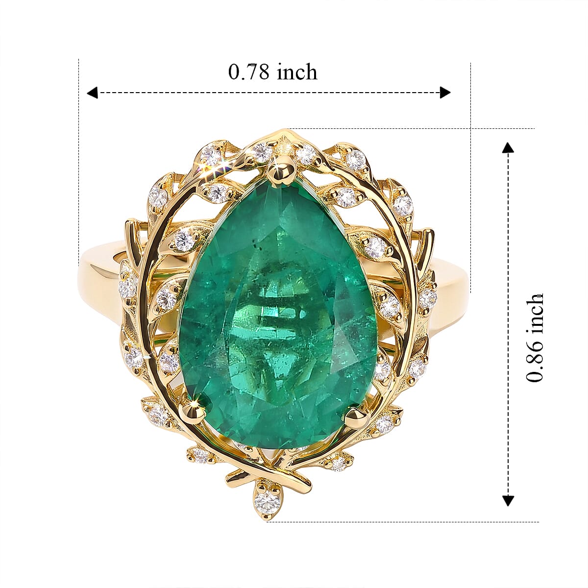 EverTrue Emeraldine Quartz (Triplet) and White Zircon 5.60 ctw Ring in 18K YG Plated (Size 6.0)