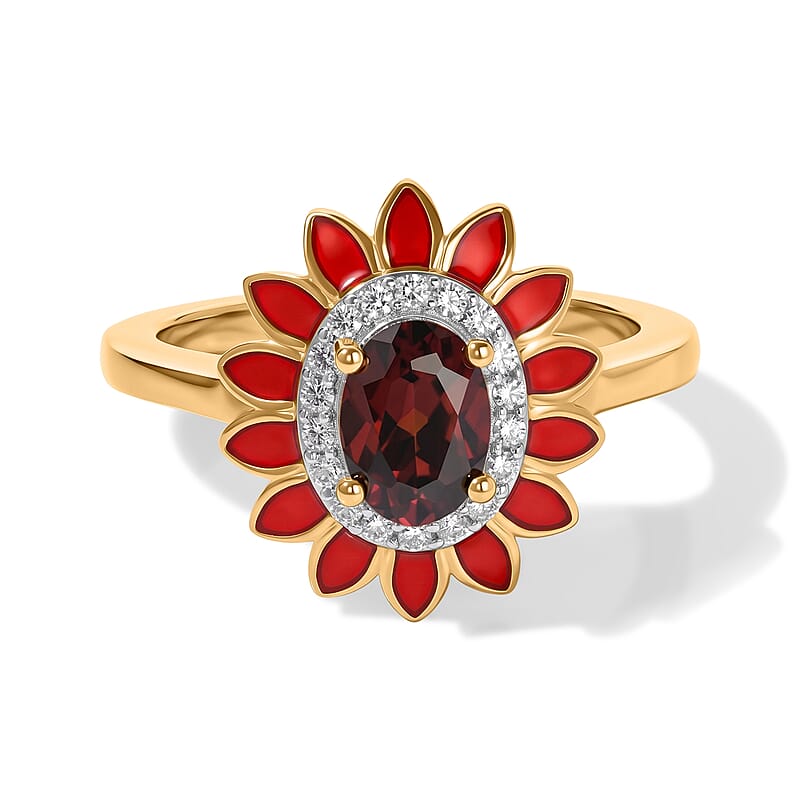 D'Joy AAA Red Zircon and Moissanite 1.20 ctw Ring in 18K Vermeil Yellow Gold Over Sterling Silver (Size 6.0)