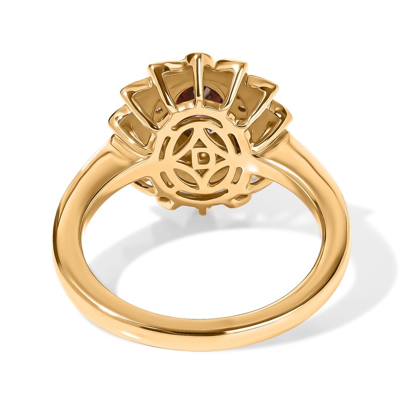 D'Joy AAA Red Zircon and Moissanite 1.20 ctw Scarlet Empress Bloom Ring in 18K Vermeil Yellow Gold Over Sterling Silver (Size 6.0)