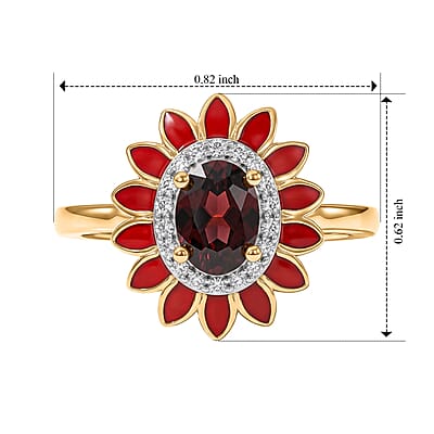 D'Joy AAA Red Zircon and Moissanite 1.20 ctw Ring in 18K Vermeil Yellow Gold Over Sterling Silver (Size 6.0)