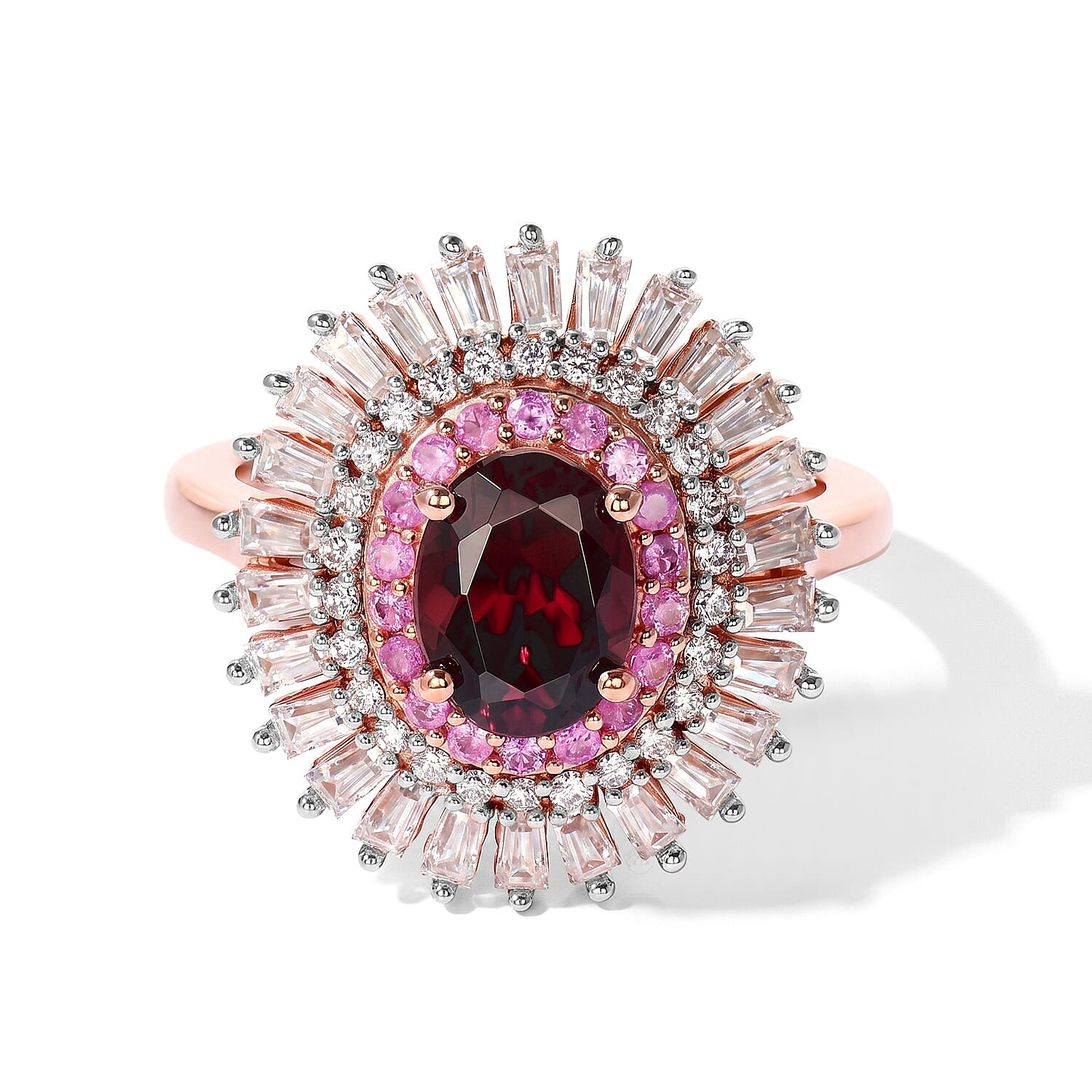 D'Joy AAA Red Zircon and Multi Gemstone 3.00 ctw Ring in 18K Vermeil Rose Gold Over Sterling Silver (Size 5.0)
