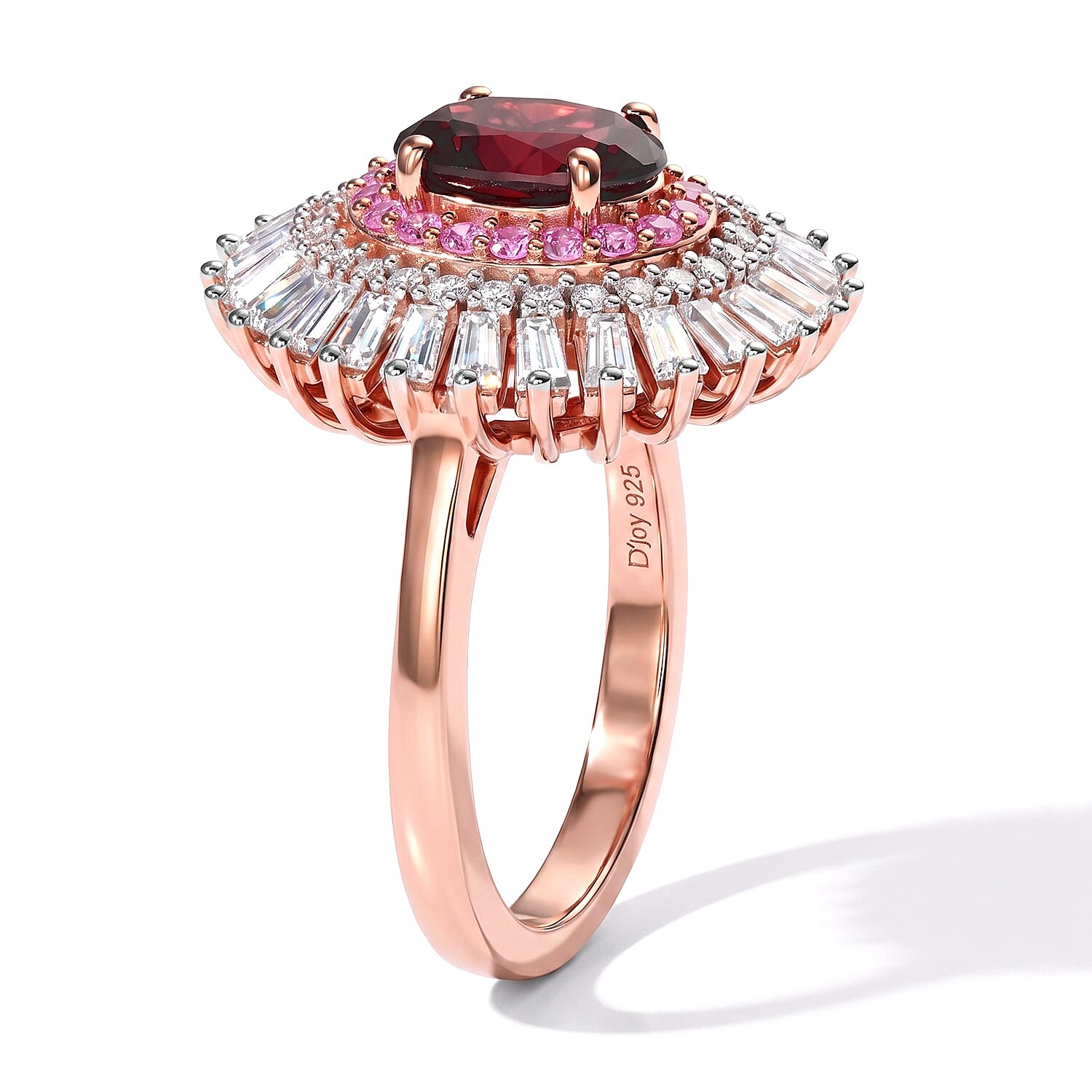 D'Joy AAA Red Zircon and Multi Gemstone 3.00 ctw Ring in 18K Vermeil Rose Gold Over Sterling Silver (Size 5.0)