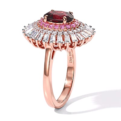 D'Joy AAA Red Zircon and Multi Gemstone 3.00 ctw Ring in 18K Vermeil Rose Gold Over Sterling Silver (Size 5.0)