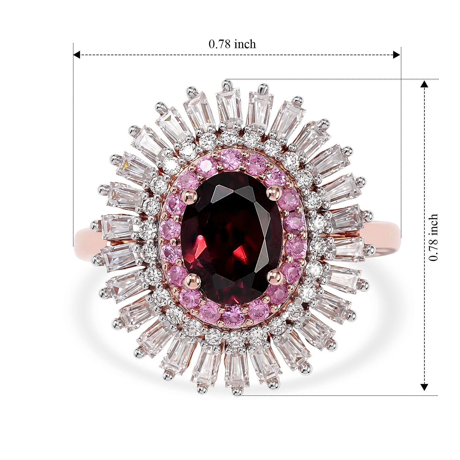 D'Joy AAA Red Zircon and Multi Gemstone 3.00 ctw Ring in 18K Vermeil Rose Gold Over Sterling Silver (Size 5.0)