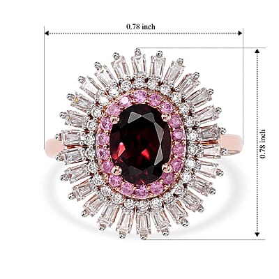 D'Joy AAA Red Zircon and Multi Gemstone 3.00 ctw Ring in 18K Vermeil Rose Gold Over Sterling Silver (Size 5.0)