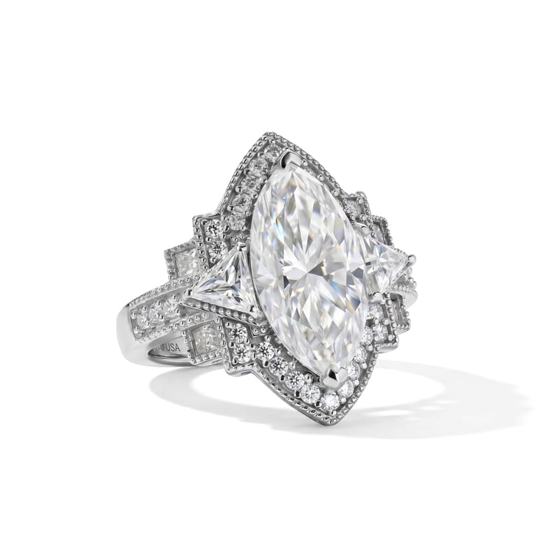 D'Joy Moissanite 7.25 ctw Ring in Rhodium Over Sterling Silver (Size 10.0)