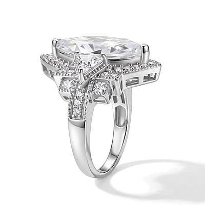 D'Joy Moissanite 7.25 ctw Ring in Rhodium Over Sterling Silver (Size 10.0)