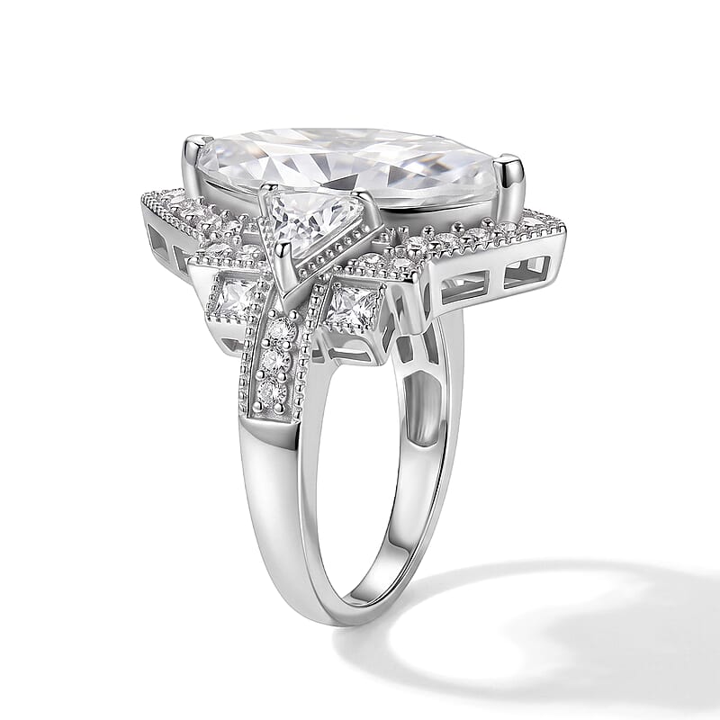 D'Joy Moissanite 7.25 ctw Ring in Rhodium Over Sterling Silver (Size 6.0)