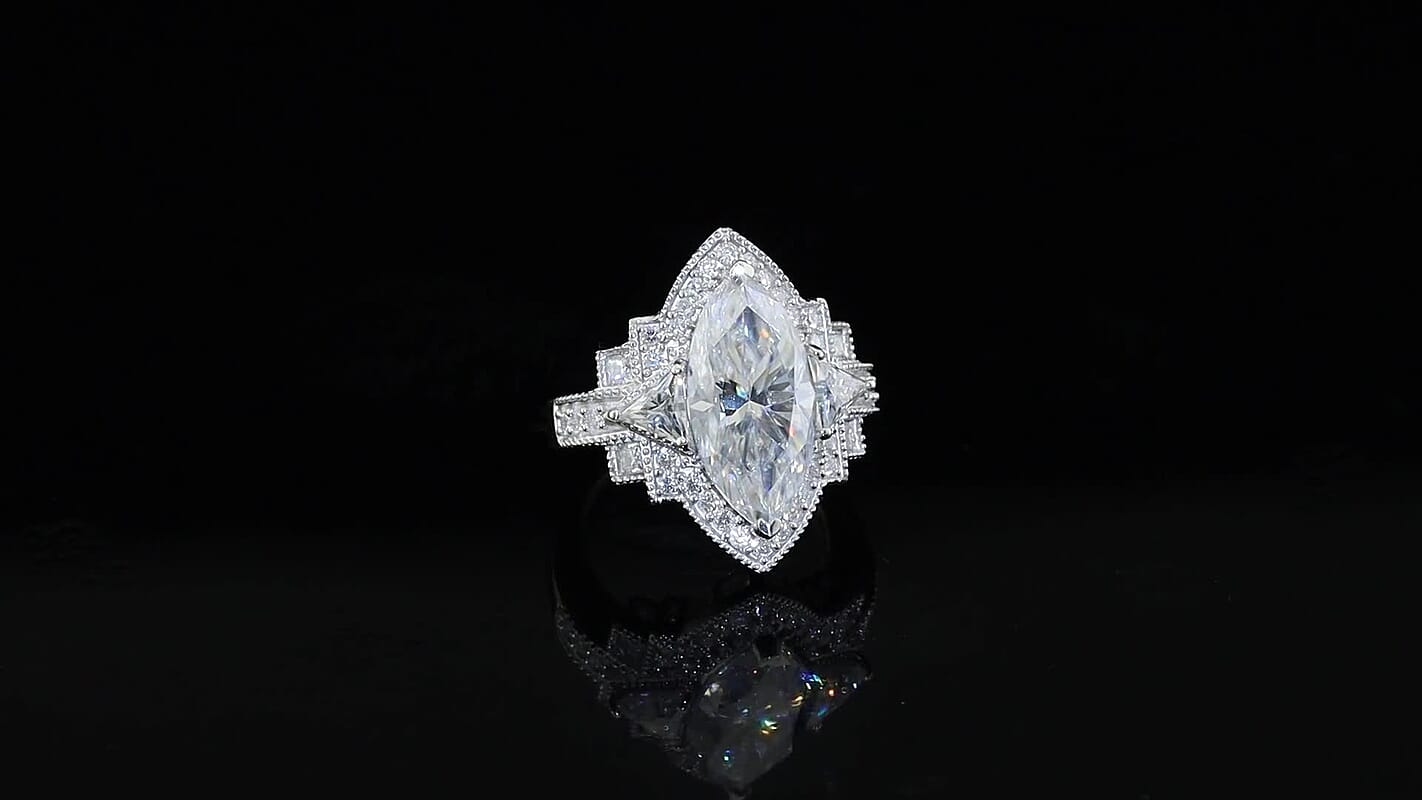 D'Joy Moissanite (Mrq 18x9mm) Ring in Rhodium Over Sterling Silver (Size 10.0) 7.25 ctw 8674535