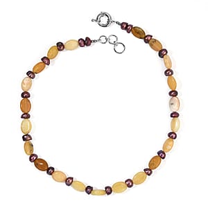 EverTrue Bronze Pearl (D) and Yellow Opal 80.00 ctw Necklace (18 Inches) in Platinum Bond