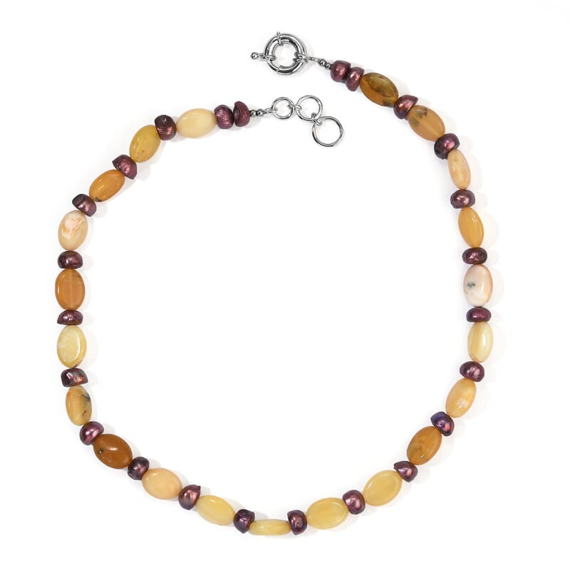 EverTrue Bronze Pearl (D) and Yellow Opal 80.00 ctw Necklace (18 Inches) in Platinum Bond