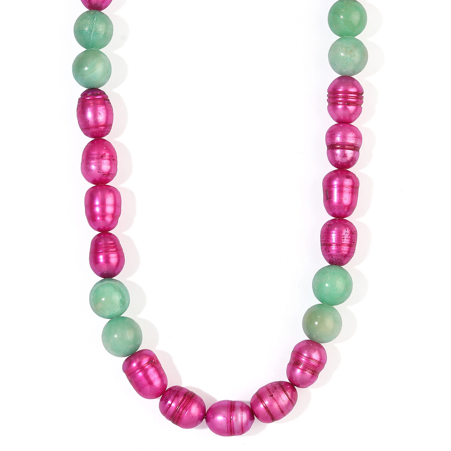 EverTrue Amazonite 70.00 ctw and Pink Freshwater Pearl (D) Necklace (18 Inches) in Platinum Bond