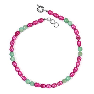 EverTrue Amazonite 70.00 ctw and Pink Freshwater Pearl (D) Necklace (18 Inches) in Platinum Bond