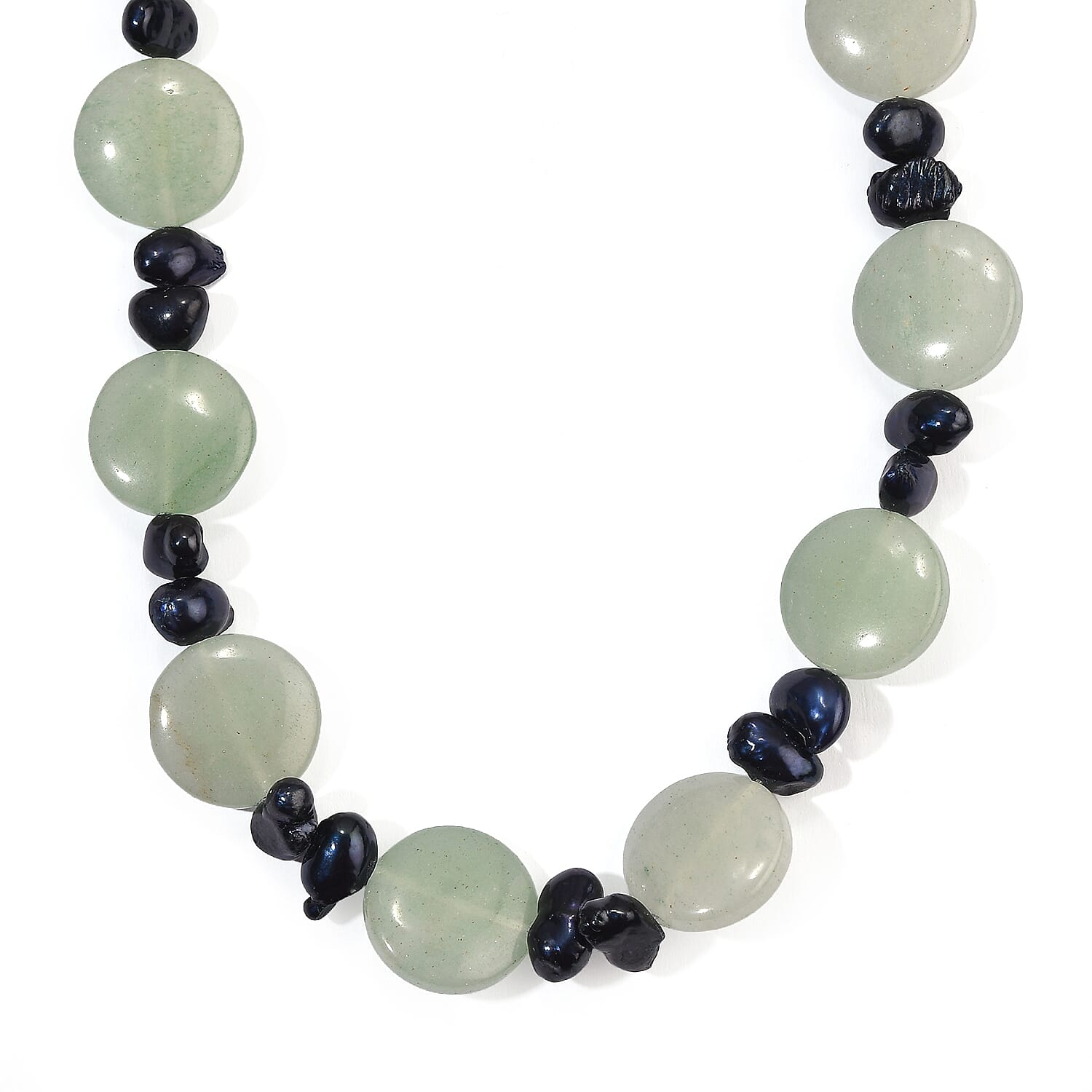EverTrue Green Aventurine 135.00 ctw and Blue Pearl (D) Necklace (18 Inches) in Platinum Bond