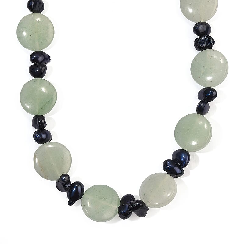 EverTrue Green Aventurine 135.00 ctw and Blue Pearl (D) Necklace (18 Inches) in Platinum Bond