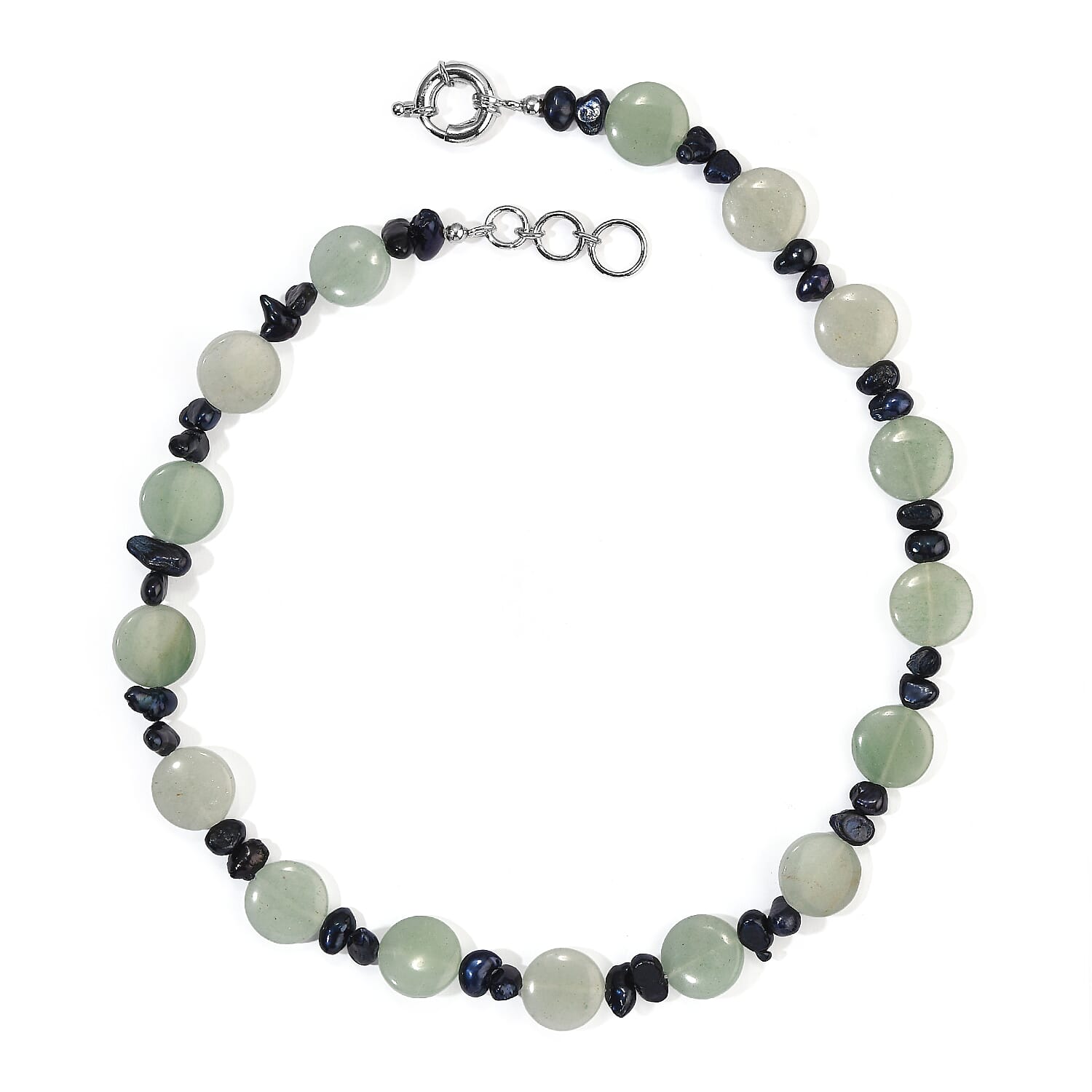 EverTrue Green Aventurine 135.00 ctw and Blue Pearl (D) Necklace (18 Inches) in Platinum Bond