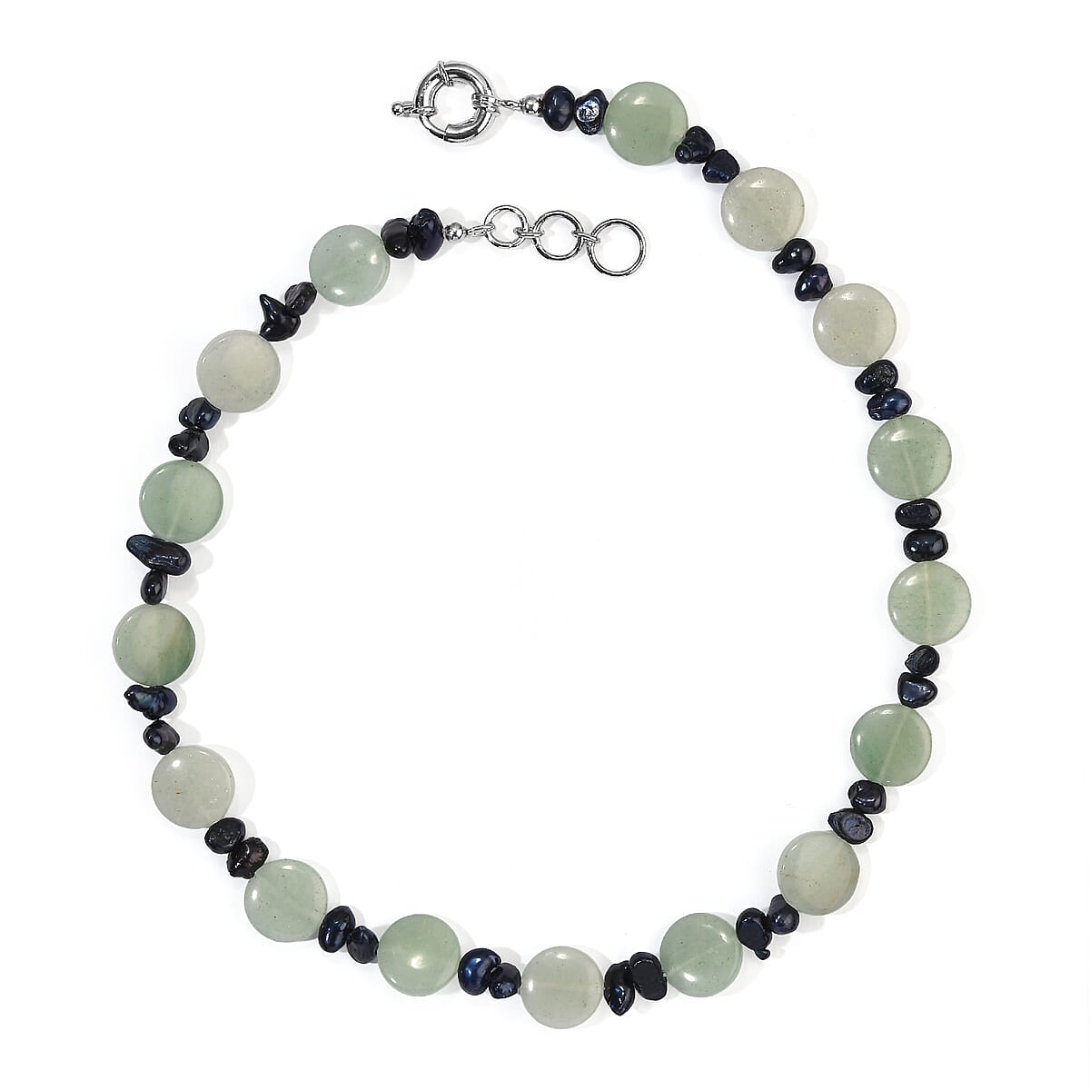 EverTrue Green Aventurine 135.00 ctw and Blue Pearl (D) Necklace (18 Inches) in Platinum Bond image number 1