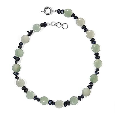 EverTrue Green Aventurine 135.00 ctw and Blue Pearl (D) Necklace (18 Inches) in Platinum Bond