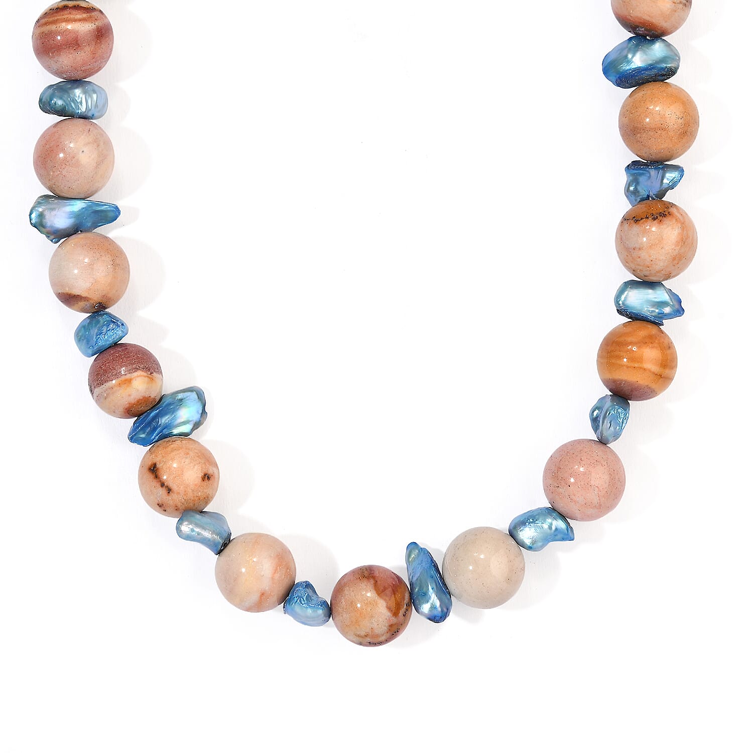EverTrue Blue Pearl (D) and Jasper 185.00 ctw Necklace (18 Inches) in Platinum Bond