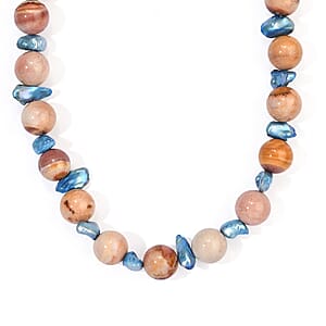 EverTrue Blue Pearl (D) and Jasper 185.00 ctw Necklace (18 Inches) in Platinum Bond