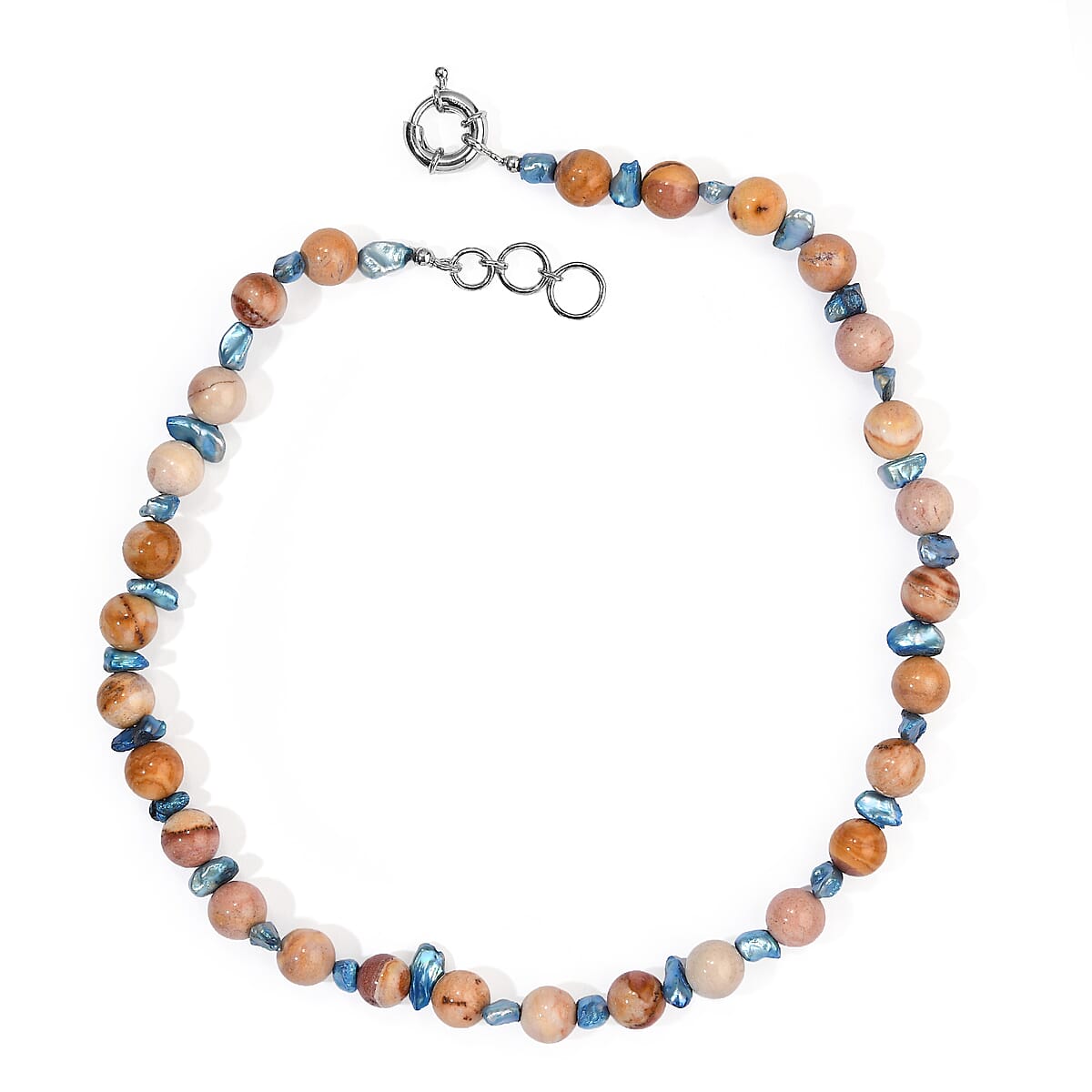 EverTrue Blue Pearl (D) and Jasper 185.00 ctw Necklace (18 Inches) in Platinum Bond image number 1