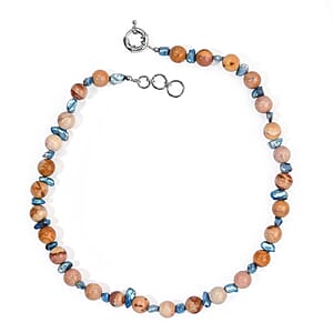 EverTrue Blue Pearl (D) and Jasper 185.00 ctw Necklace (18 Inches) in Platinum Bond