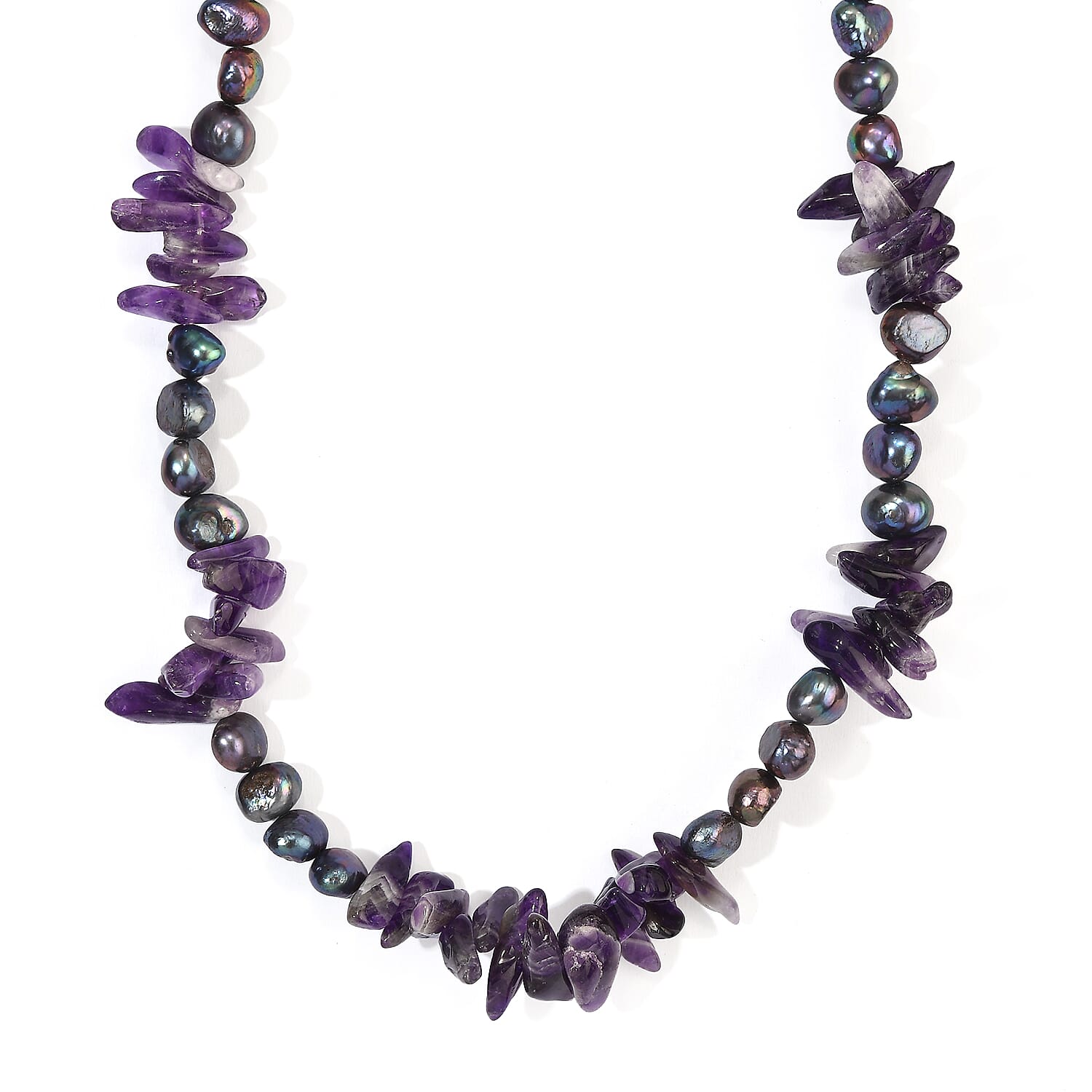 EverTrue African Amethyst 115.00 ctw and Pearl (D) Necklace (18 Inches) in Platinum Bond