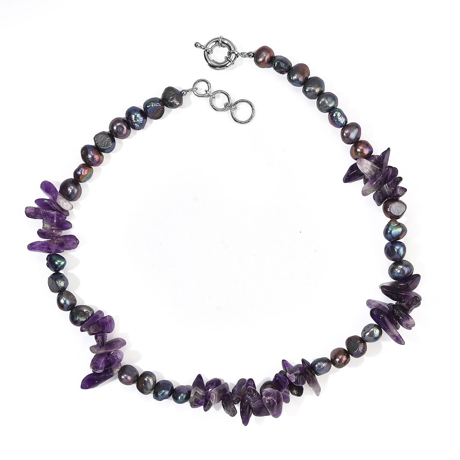 EverTrue African Amethyst 115.00 ctw and Pearl (D) Necklace (18 Inches) in Platinum Bond