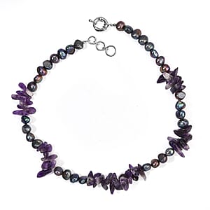 EverTrue African Amethyst 115.00 ctw and Pearl (D) Necklace (18 Inches) in Platinum Bond