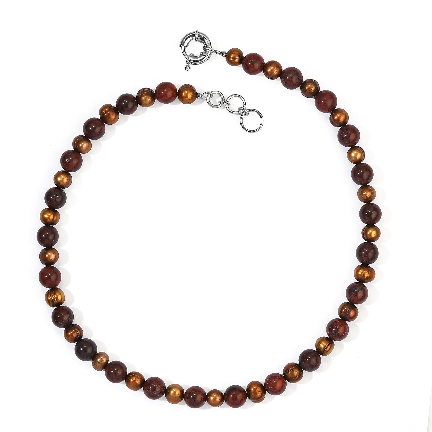 EverTrue Brown Pearl (D) and Red Jasper 165.00 ctw Necklace (18 Inches) in Platinum Bond