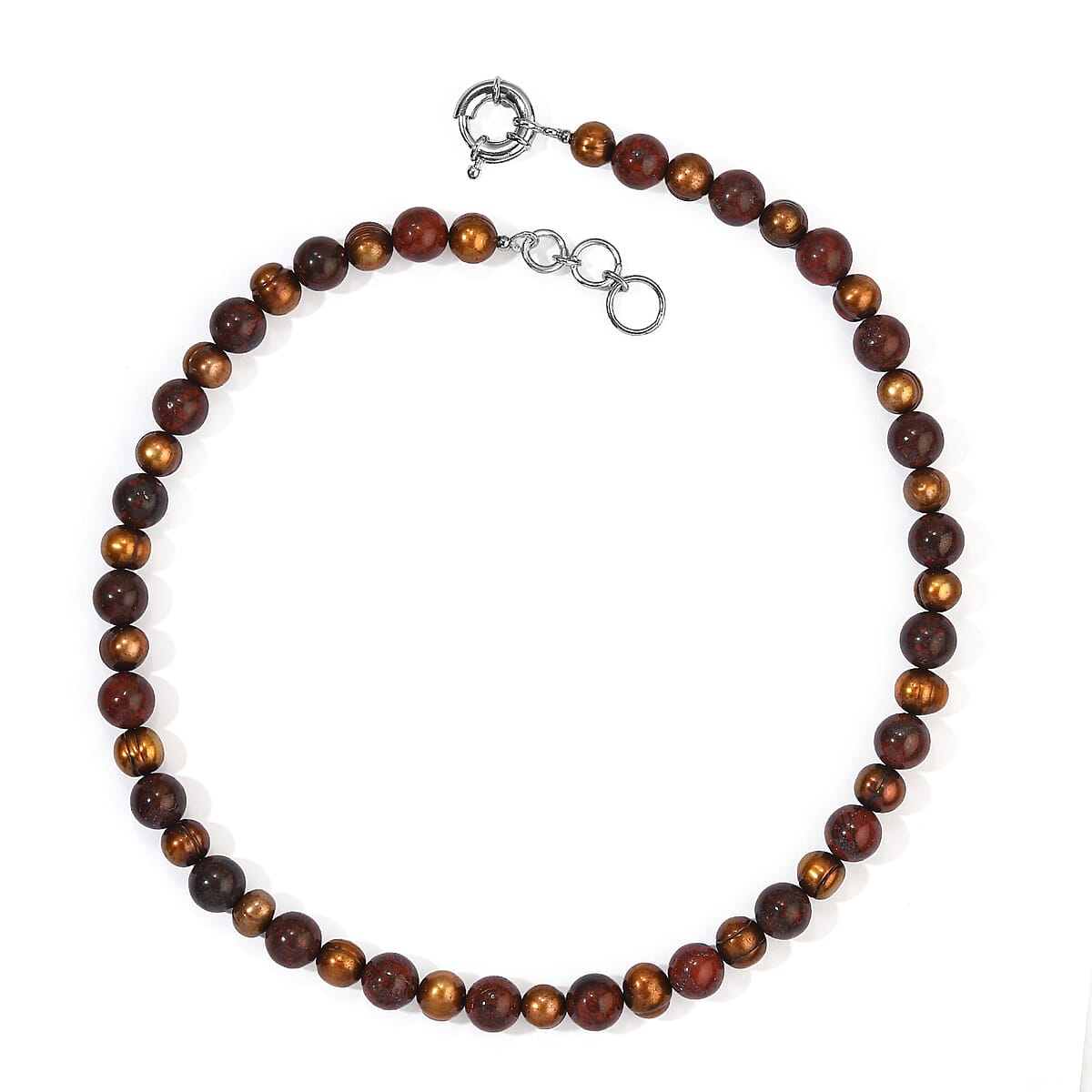 EverTrue Brown Pearl (D) and Red Jasper 165.00 ctw Necklace (18 Inches) in Platinum Bond image number 1