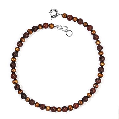 EverTrue Brown Pearl (D) and Red Jasper 165.00 ctw Necklace (18 Inches) in Platinum Bond