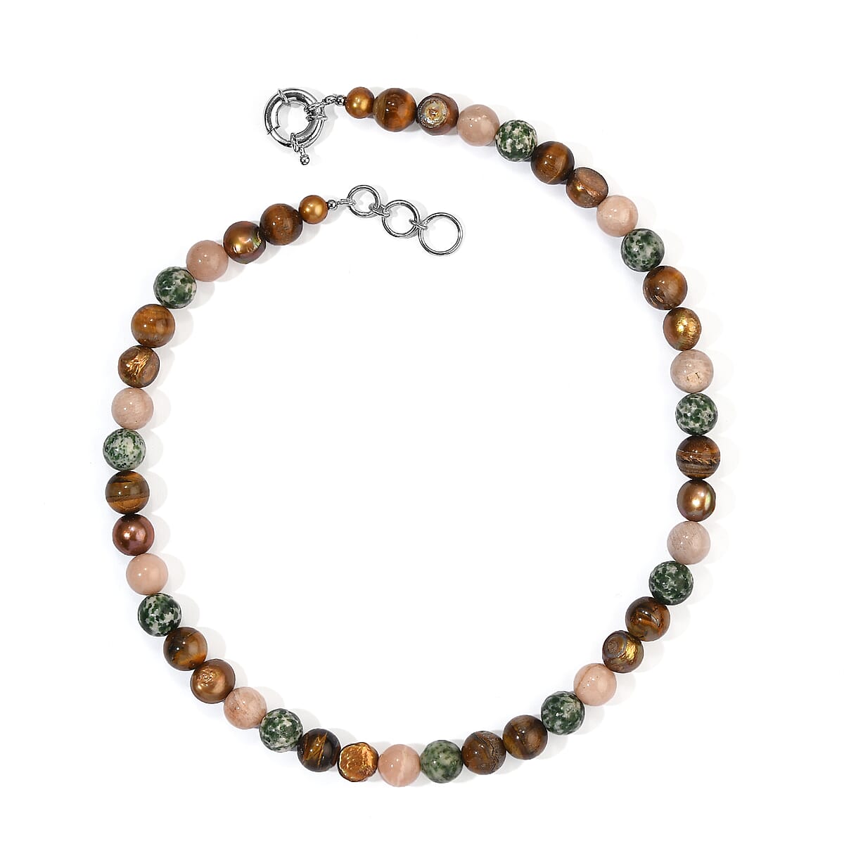 EverTrue Multi Gemstone 260.00 ctw and Burgundy Freshwater Pearl (D) Necklace (18 Inches) in Platinum Bond image number 1