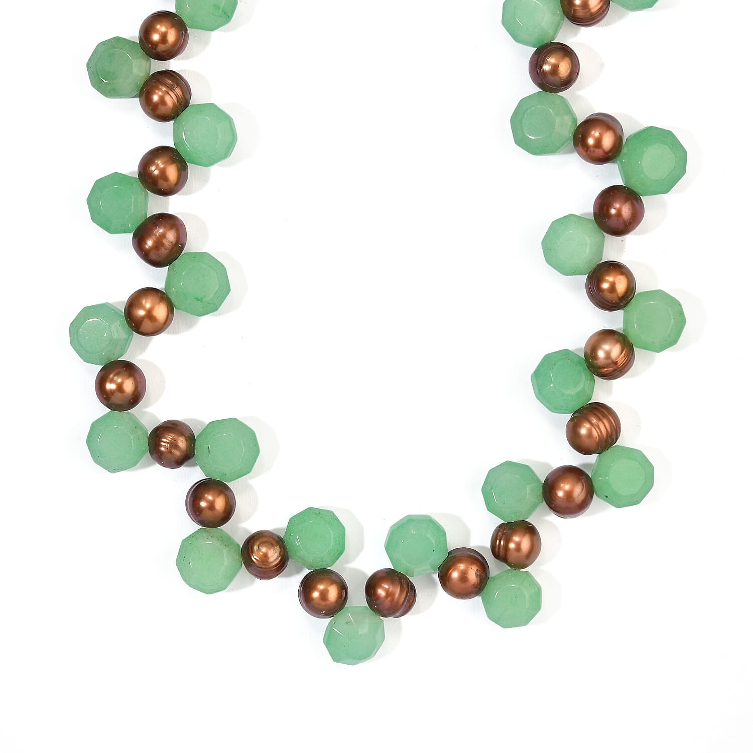 EverTrue Green Chalcedony 200.00 ctw and Brown Pearl (D) Necklace (18 Inches) in Platinum Bond