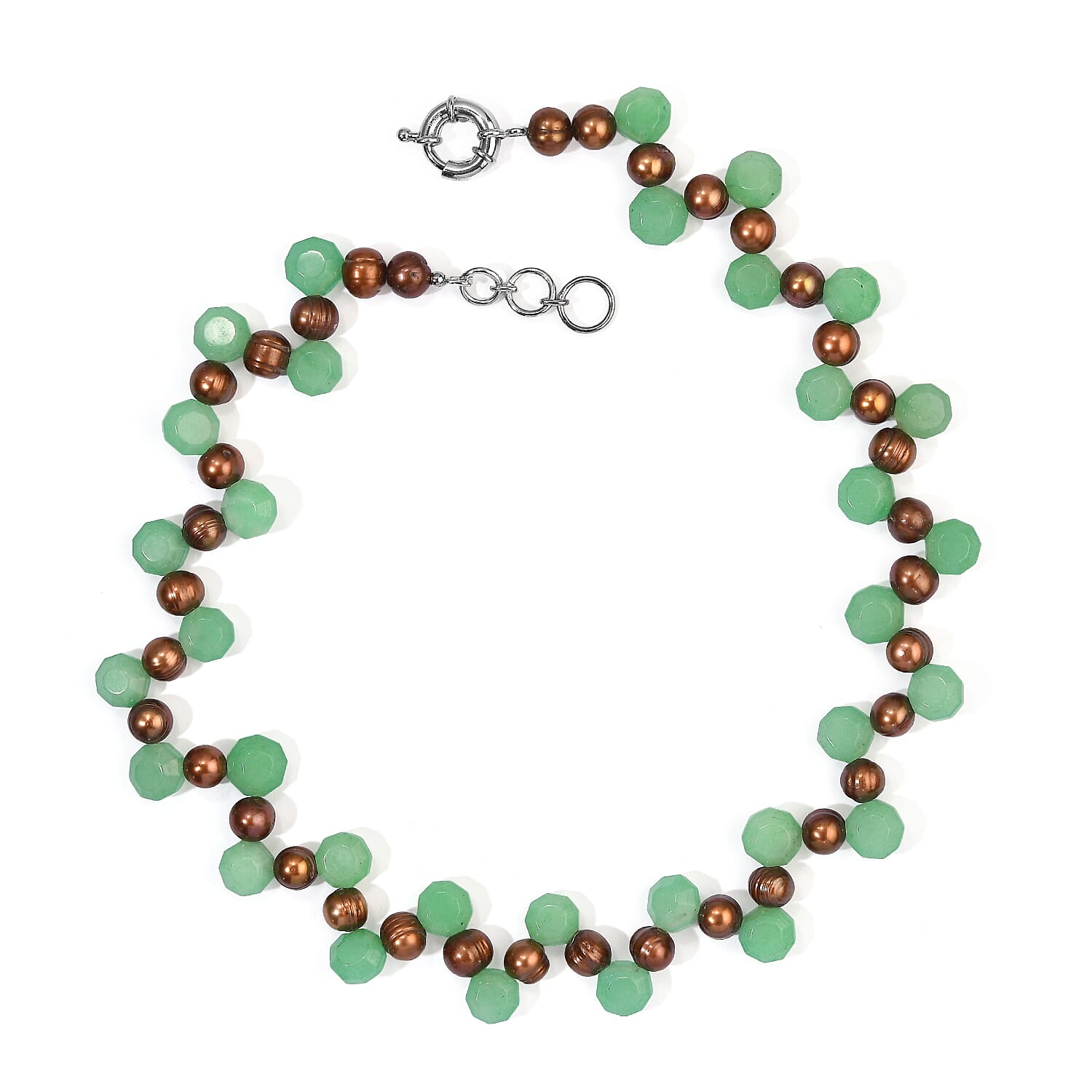 EverTrue Green Chalcedony 200.00 ctw and Brown Pearl (D) Necklace (18 Inches) in Platinum Bond