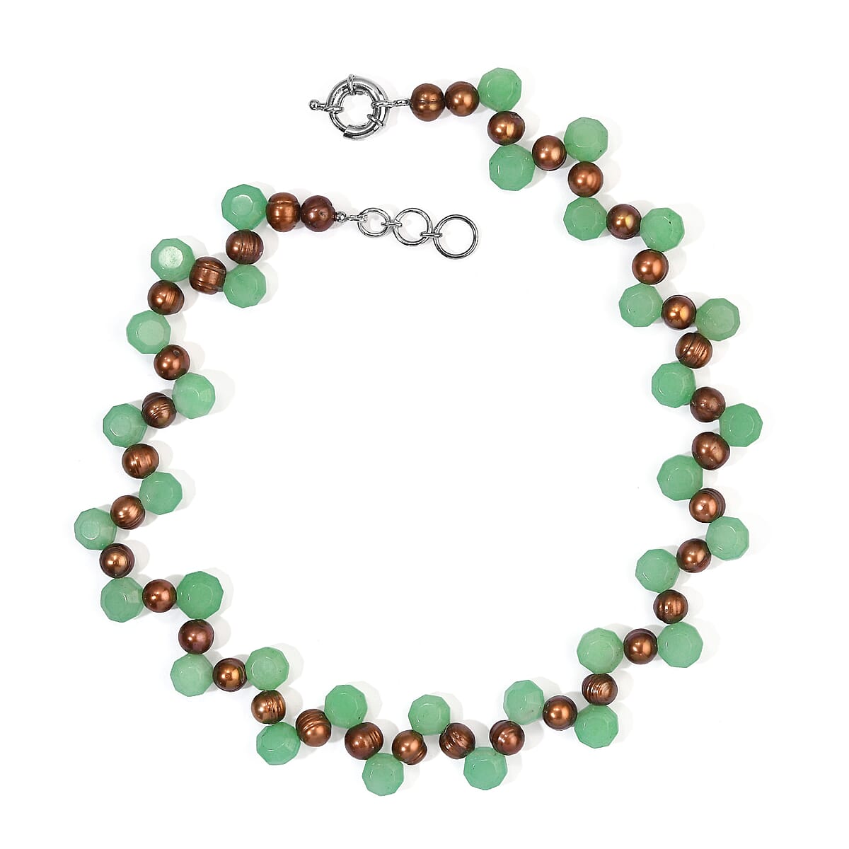 EverTrue Green Chalcedony 200.00 ctw and Brown Pearl (D) Necklace (18 Inches) in Platinum Bond image number 1