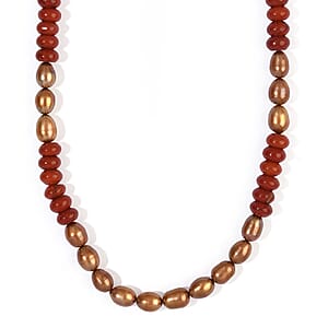 EverTrue Brown Pearl (D) and Red Jasper 120.00 ctw Necklace (18 Inches) in Platinum Bond