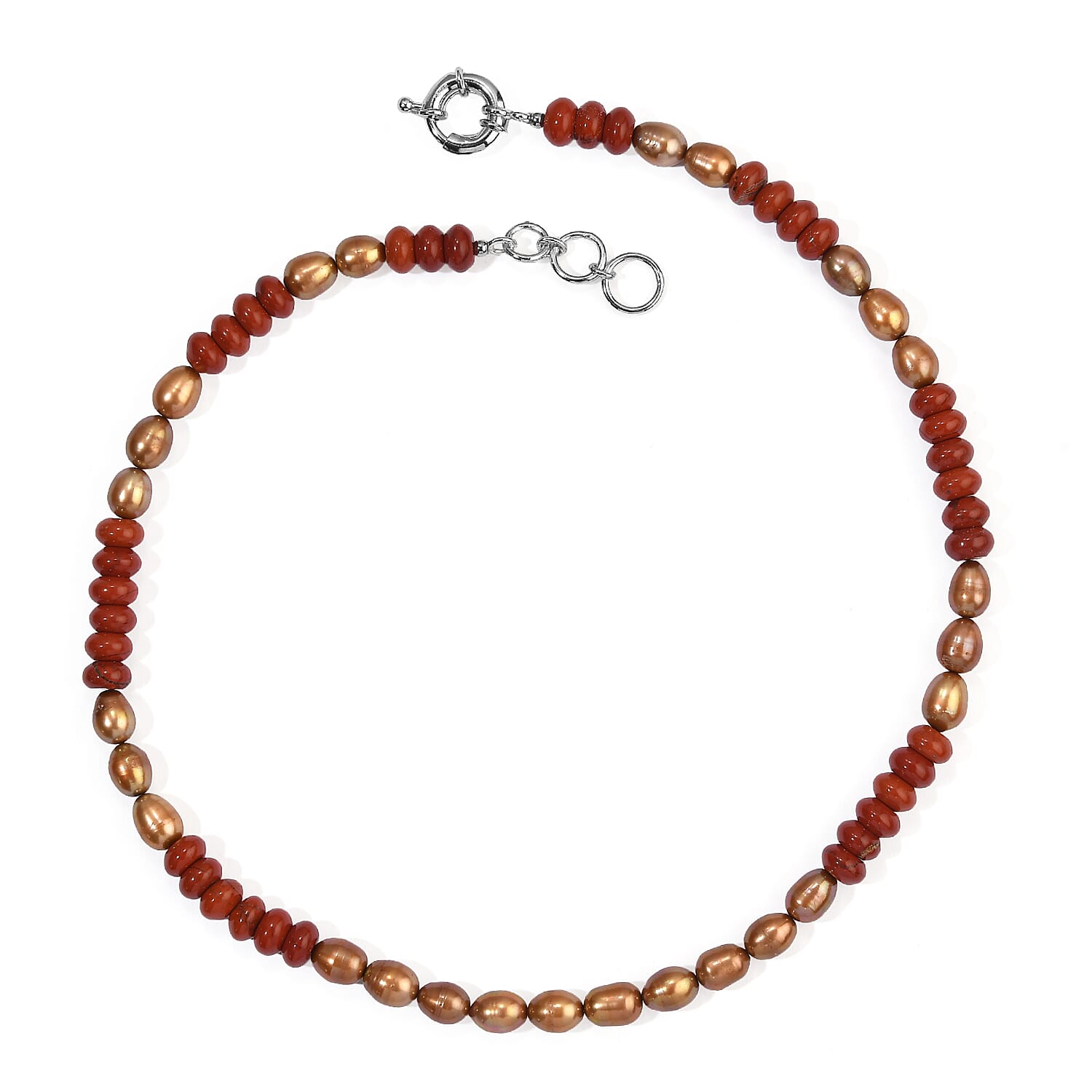 EverTrue Brown Pearl (D) and Red Jasper 120.00 ctw Necklace (18 Inches) in Platinum Bond