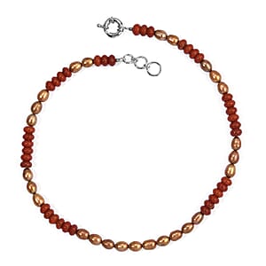 EverTrue Brown Pearl (D) and Red Jasper 120.00 ctw Necklace (18 Inches) in Platinum Bond