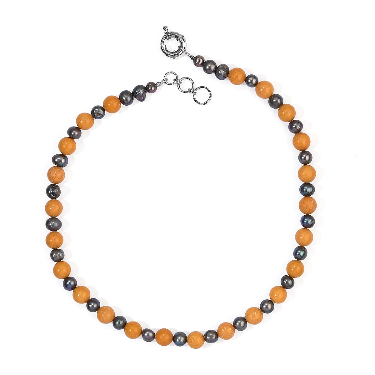 EverTrue Peacock Pearl and Yellow Jasper 160.00 ctw Necklace (18 Inches) in Platinum Bond image number 1