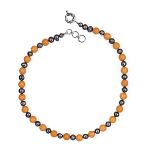 EverTrue Peacock Pearl and Yellow Jasper 160.00 ctw Necklace (18 Inches) in Platinum Bond